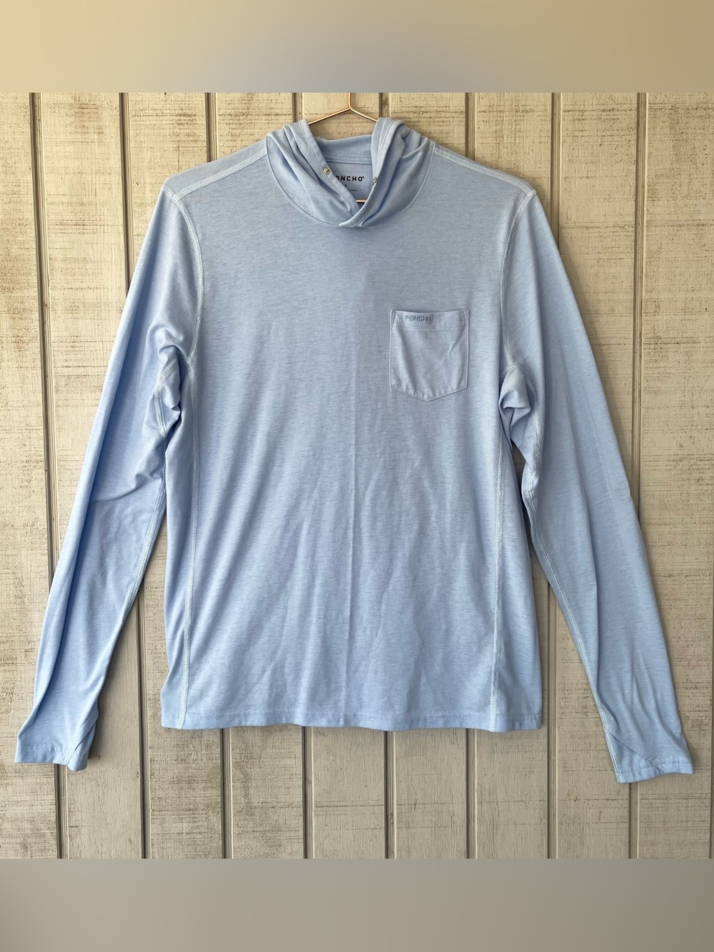 Poncho Outdoors Light Blue Hooded Long Sleeve Shirt Small